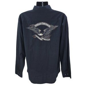Harley-Davidson‎ Shirt Men's Medium Button Front Long Sleeve Black Striped Eagle